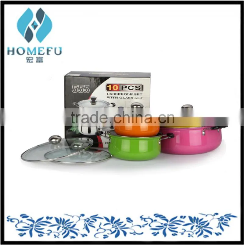 new products 5pcs colorful stainless steel cookware sets with glass lid