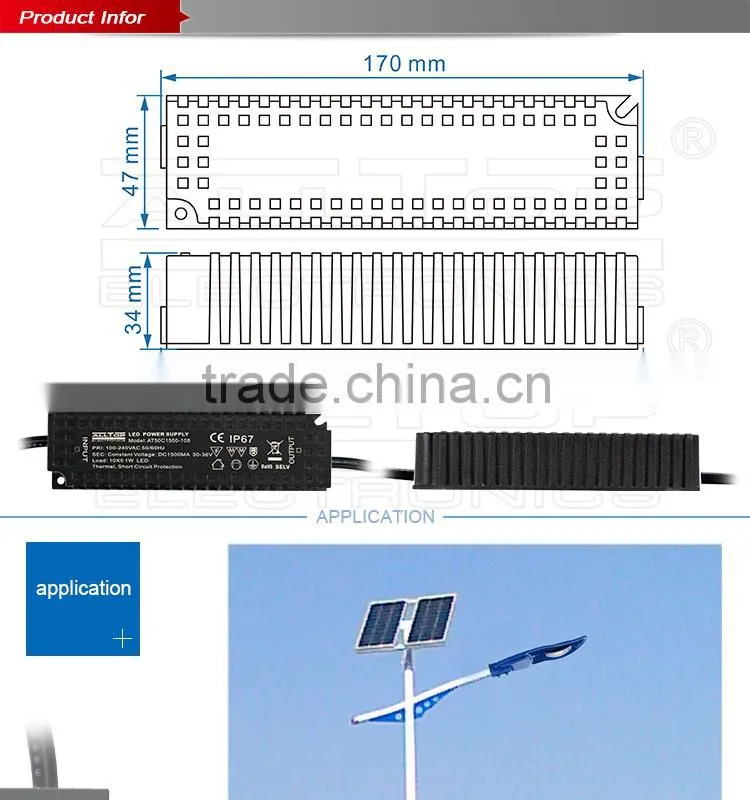 Electronic constant current 1500mA 50w IP67 waterproof led driver