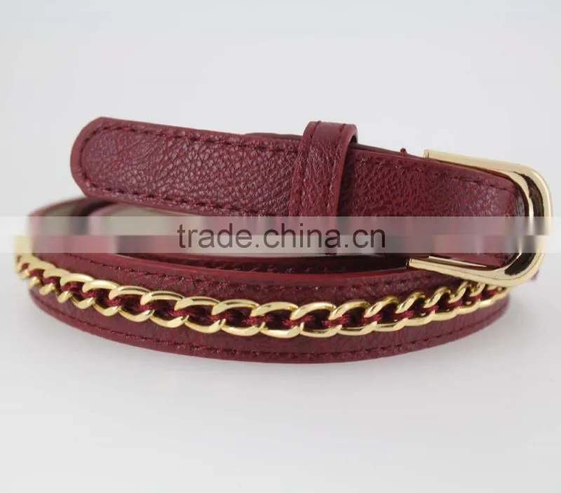 Hot sale Women's Fashion Belt with high quality gold PU leather& Gold Metal Chian for jeans