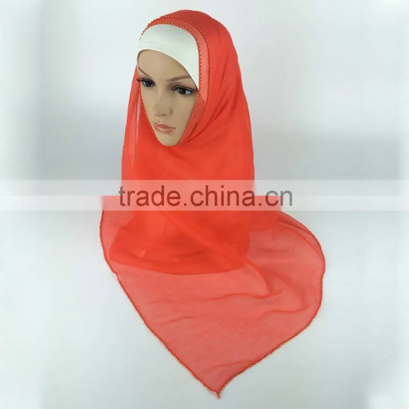 100% Silk beading hijab cap muslim scarf