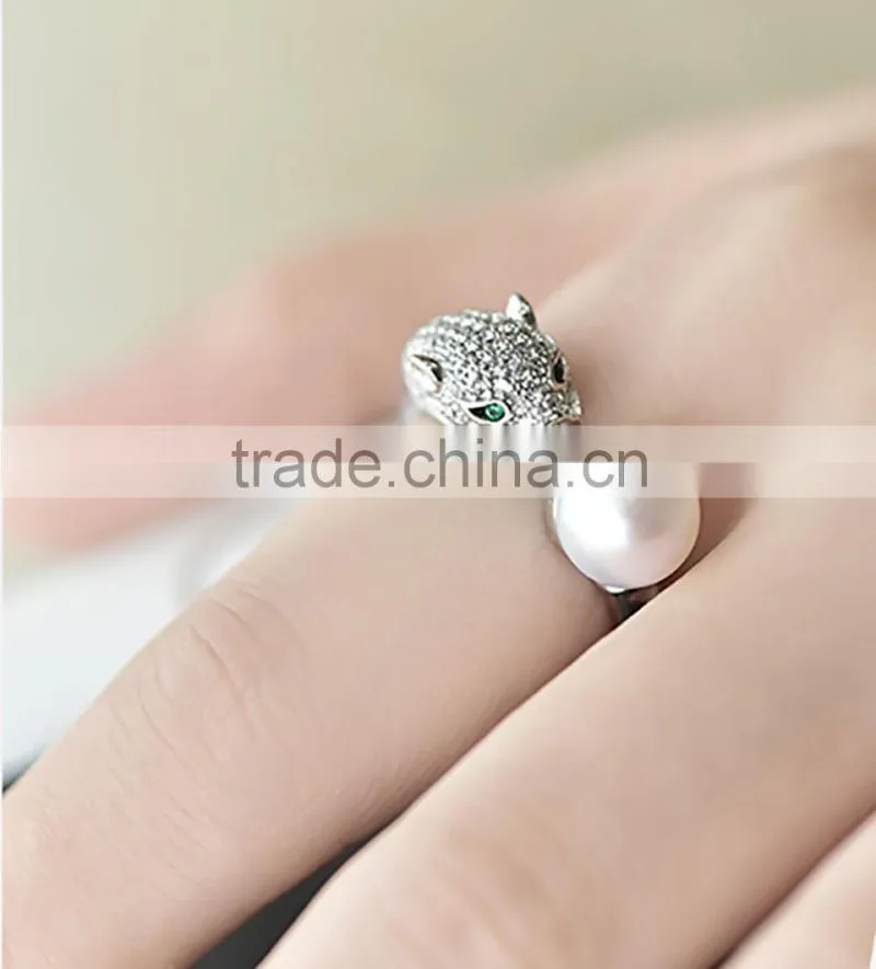 Leopard head design natural fresh water cheap engagement rings
