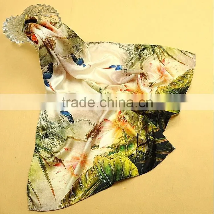 Beautiful 100% silk paint printed long silk scarves scarf