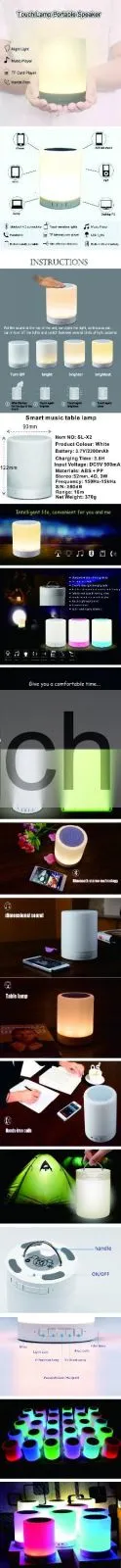 deep bass led music smart touch lamp speaker 2200mah capacity battery support tf paly