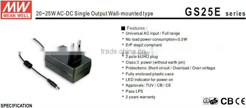 Mean well 20~25W Wall mounted power supply