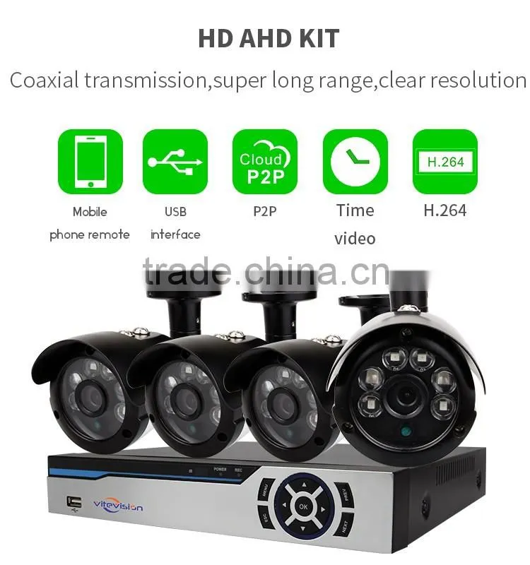 Vitevison security monitor system Optional 1MP 1.3MP camera H.264 4ch AHD DVR Kit