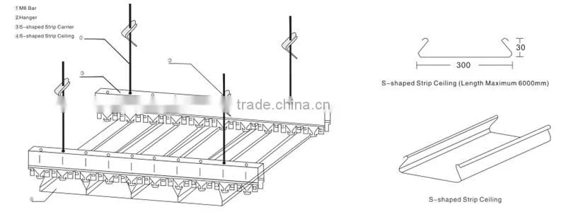 Wooden Grain Windproof S - shaped Interior Aluminum Ceiling Integrated Linear Ceiling