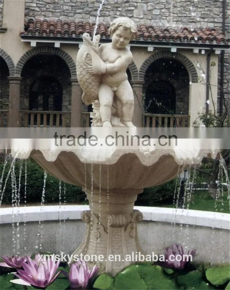 Popular Chinese Granite Yellow Stone Kid Fountain Figure Stone Carve For Outdoor
