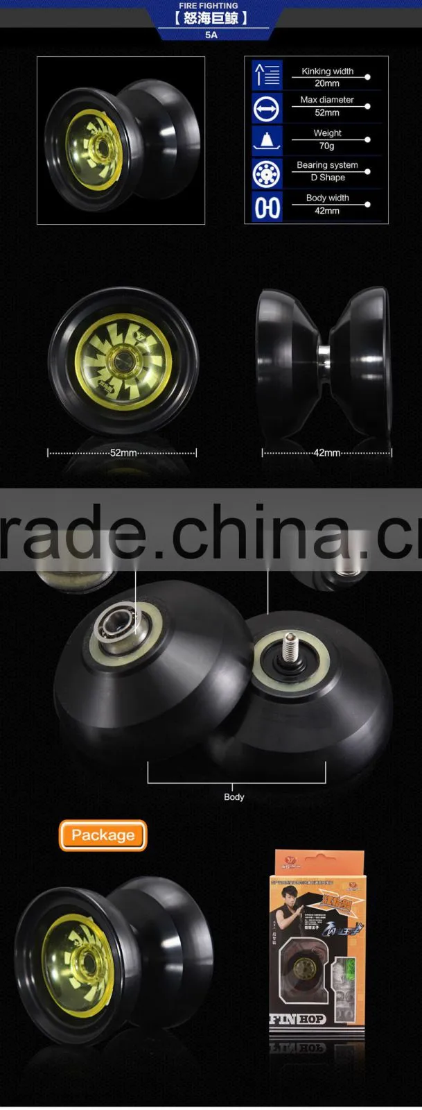 YJ Patent Design Aluminum Finger Spins YOYO With Hubstack PK Yoyo Factory