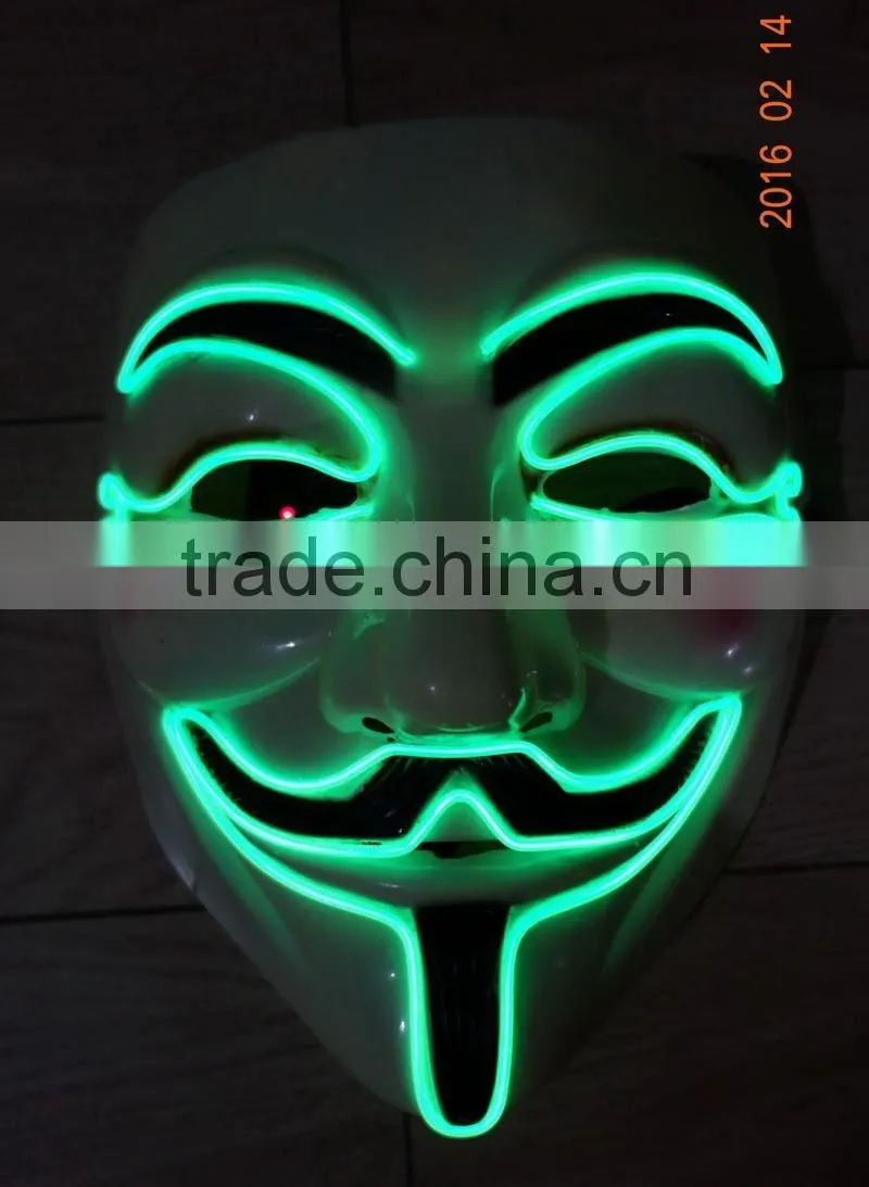 EL wire V For Vendetta Mask / EL light Party Mask / EL WIRE Halloween Masquerade Face Mask