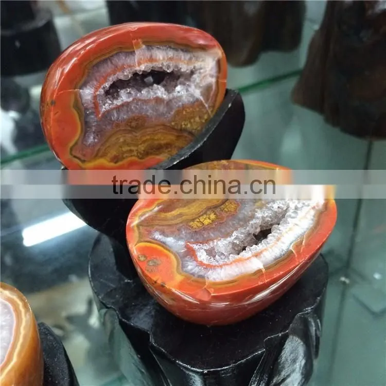 Natural Red Chinese Zhanguo Agate Geode Cornucopia Crystal Ornaments