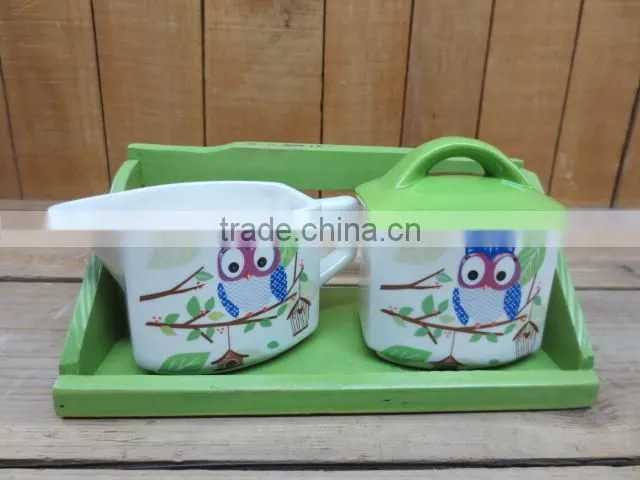 New owl decal creamer and sugar bowl set