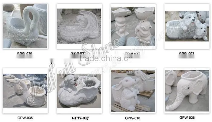 Hand-Carved Granite Planters With girl sculpture