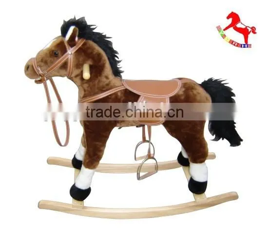 74*30*58cm ASTMF963 customized stuffed playful plush rocking horses series toy with wooden base&music