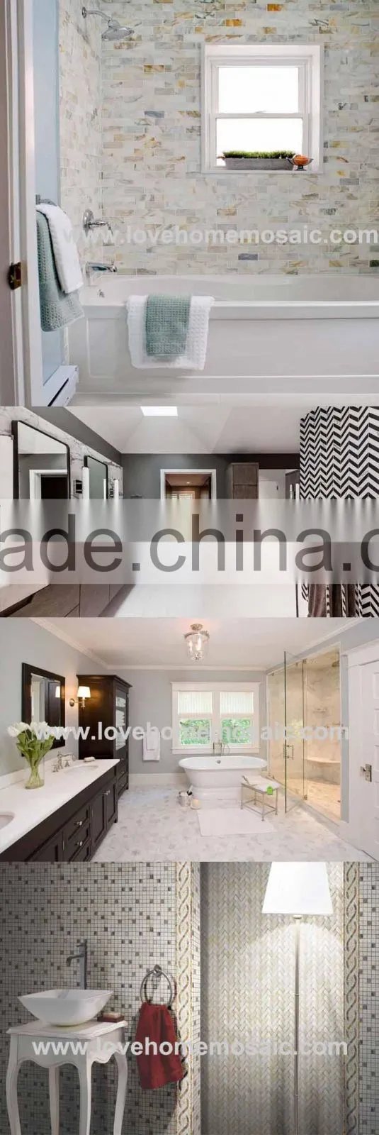 Carrara white mosaic tile, trapezoid tile backsplash