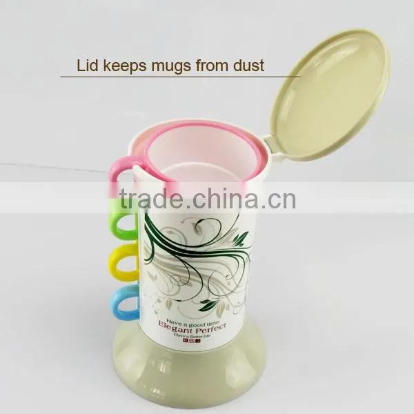 Hot sales promotional gift 4 pcs stackable plastic cup with dust-proof stand