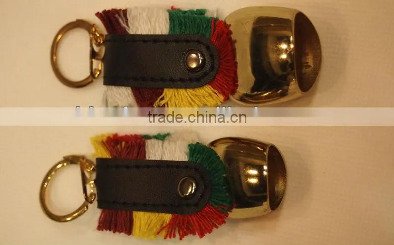 bell keyring with leather strap 1" gold as souvenir or promotional gifts A4-C07/06(A066)
