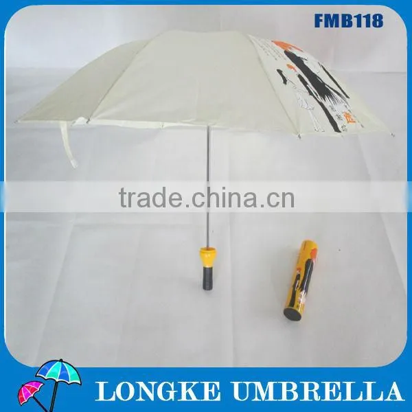 2013popular promotion 3fold yellow manual open outdoor carton beer wine bottle umbrella