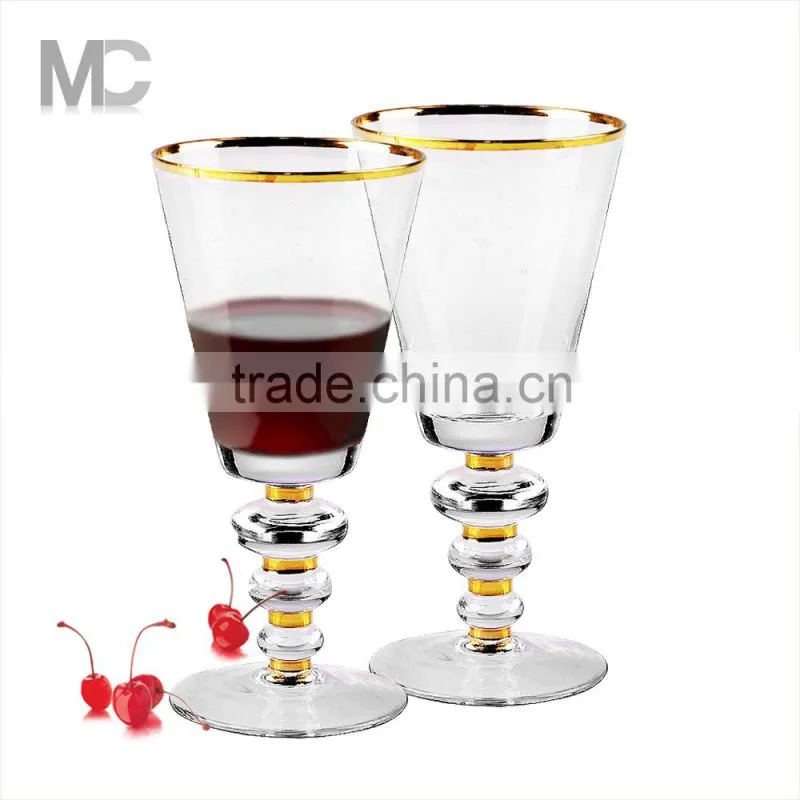 Wholesale Handmade Clear Wine Glass With gold sliver rim