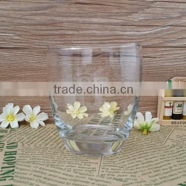 Clear egg shape glass tumbler with 400ML capacity and color bottom