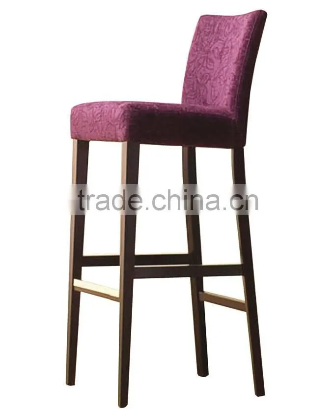 purple fabric cover wooden high bar stool bar chair for hot sale restaurant and bar furniture