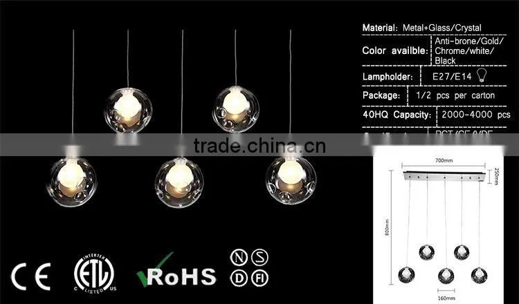 ball glass shade hot sale clear family cheap pendant lamp with 5 heads