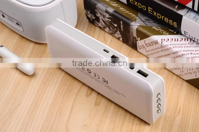 Three USB Socket port 2015 New Arrival CE Fashion Portable 15000mah Mobile Power Bank with led light