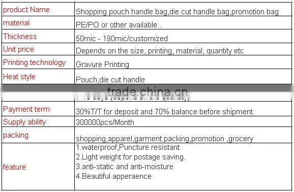 Recycled printed plastic shopping trifold handle bag