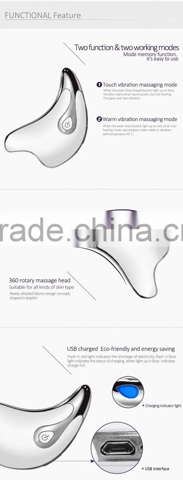 USB Charging electric facial Lifting face beauty massager/galvanic ion beauty facial care massager