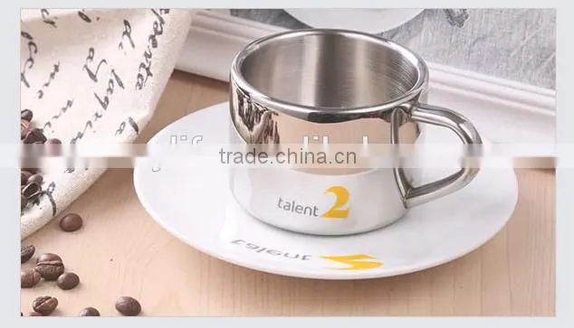 promotional custom double wall stainless steel coffee mug with handle