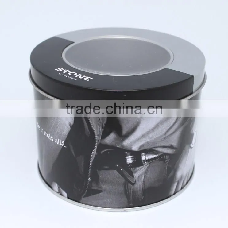 high quality watch gift box OEM window lid watch packaging box fashion round metal watch box