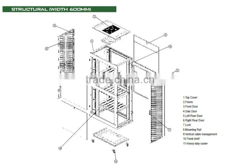 42U network cabinet for Data Center Compatible for HP DELL Servers with dual meash door