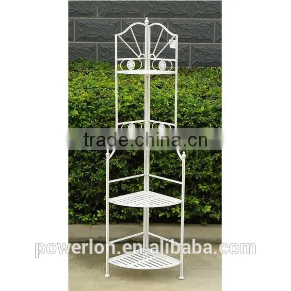 POWERLON shabby chic durable 3-tier metal corner garden shelf flower plant stand anti white