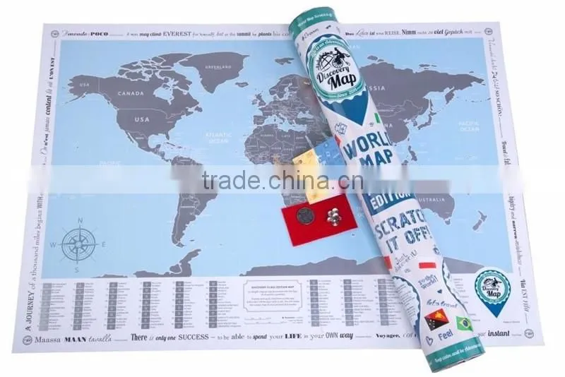 New World Map with Scratch off Flags Edition Tube Packaging Scratch travel world map AMA-13