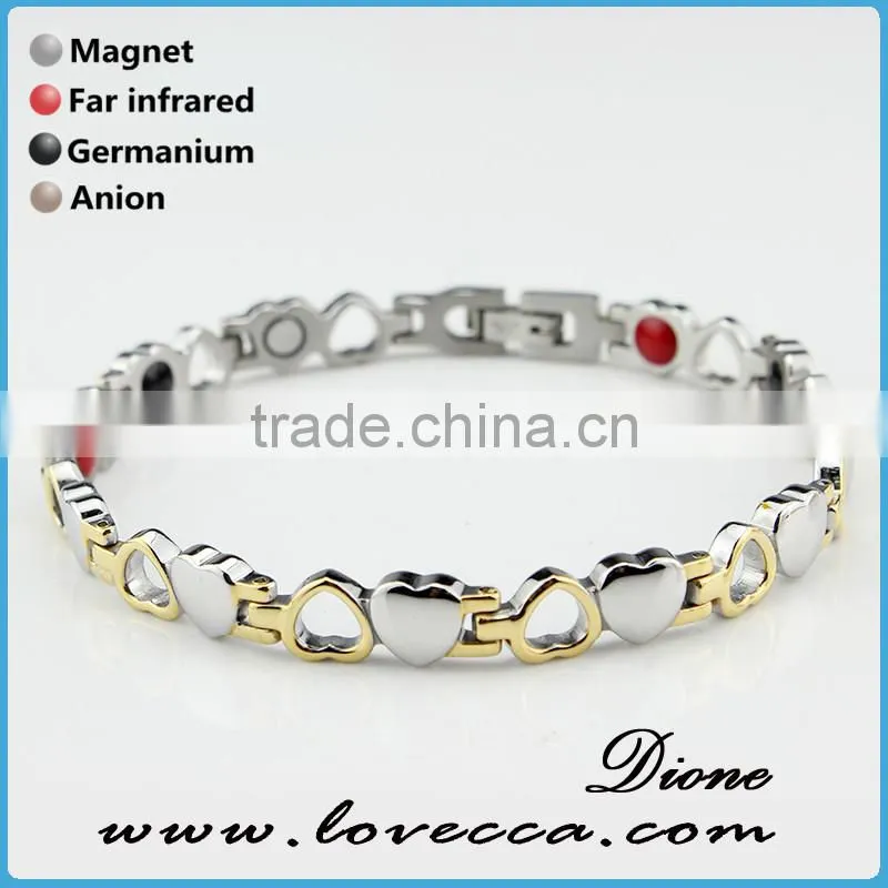 Supplier stainless steel heart shape design bio magnetic men's energy health bracelet