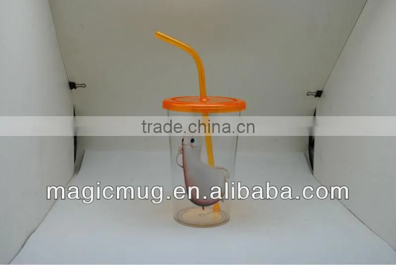 Transparent Plastic Mug with lid and straw
