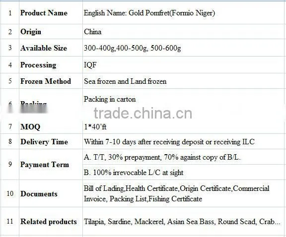 frozen food of good gold pomfret