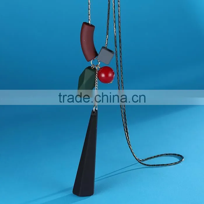 Europe America popular geometric pendant beads necklace rubber hand painted beads pendant long necklace