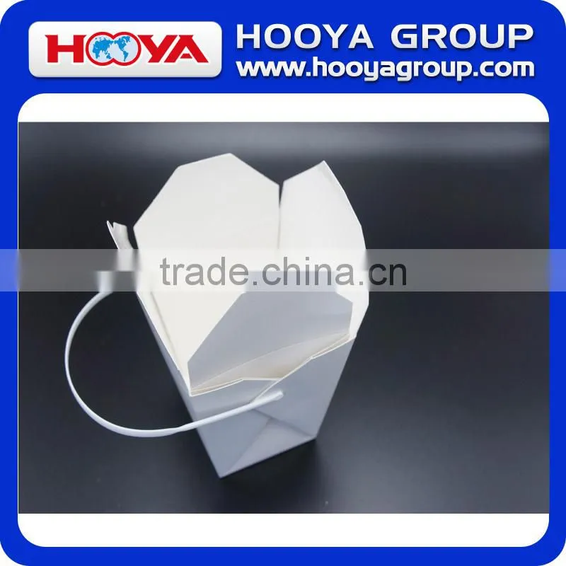 16oz /26oz /32oz disposable white paper food packing box with plastic handle,waterproof and oilproof