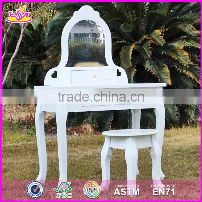 2017 New design youth bedroom white solid wooden dressing table chair W08H072