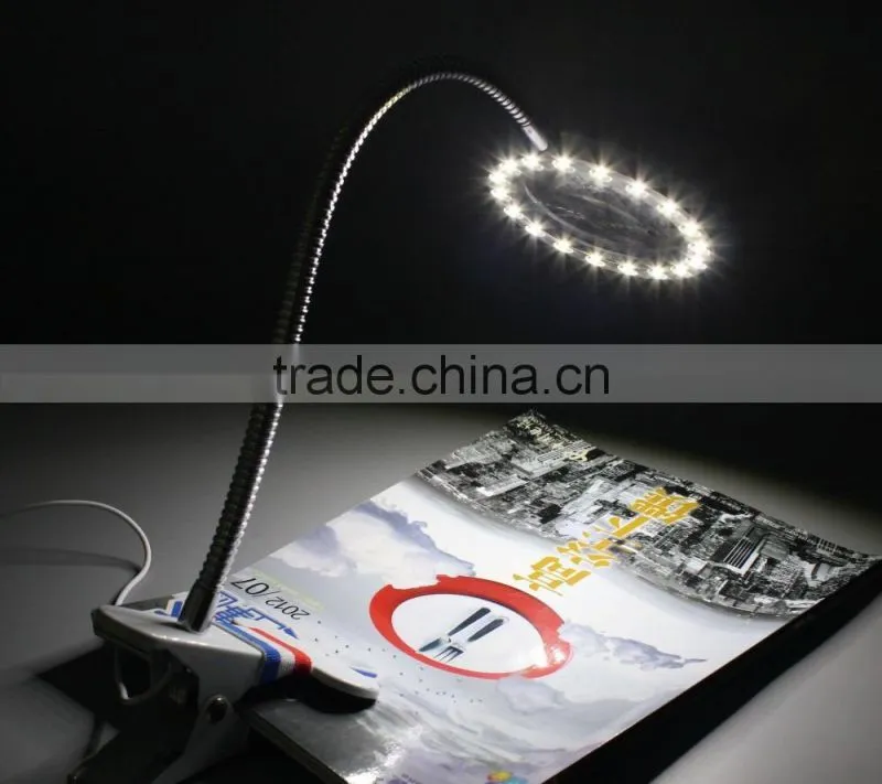 2016 latest popular fashionable gooseneck clip reading magnifier glass desk led lamp