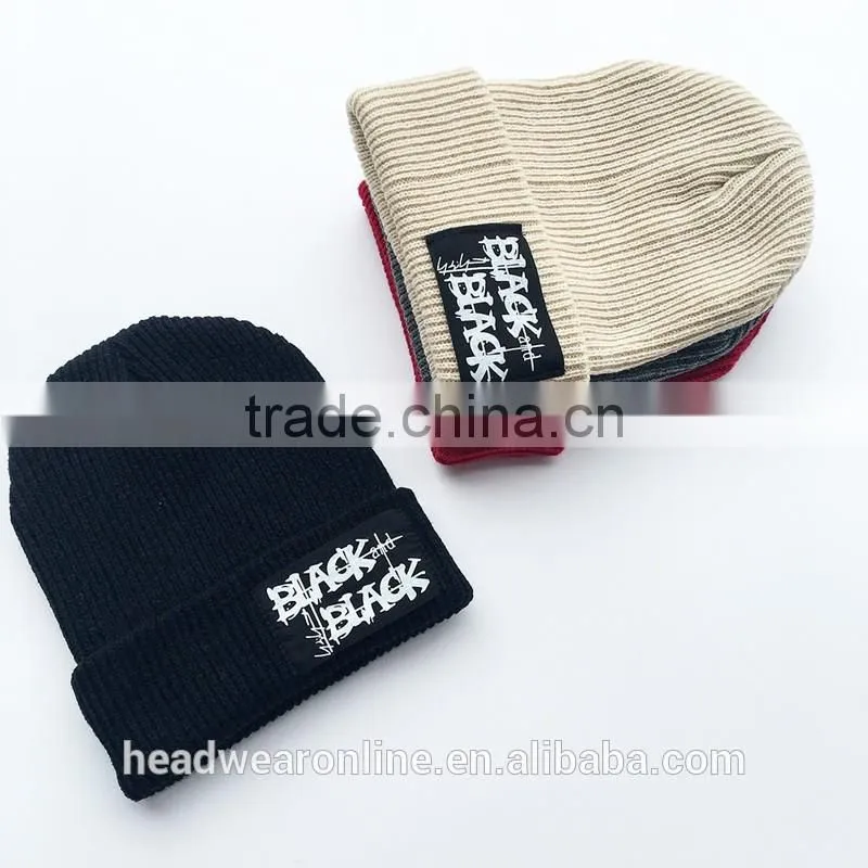 Top Quality Label Patch Beanies Winter Ski Kintted Cap