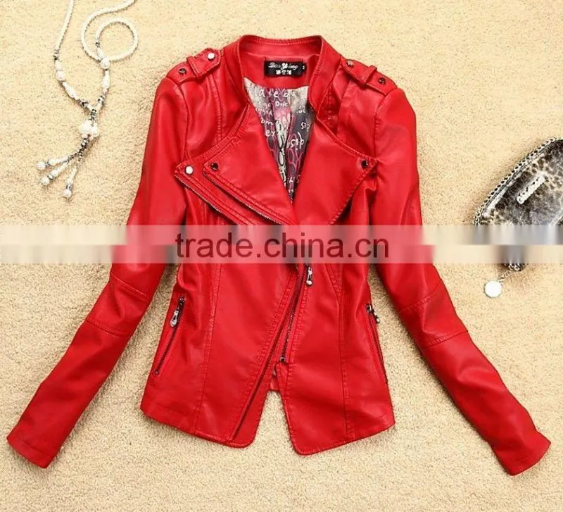 women leather jacket 2014 women's clothing biker motorcycle jackets leather coat