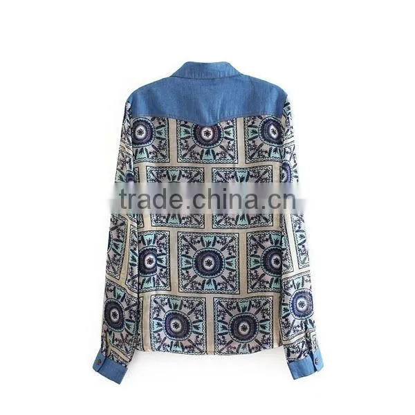 2015 Ladies' fashion long sleeves polyester print high quality direct factory elegant lace tops lehenga blouse designs