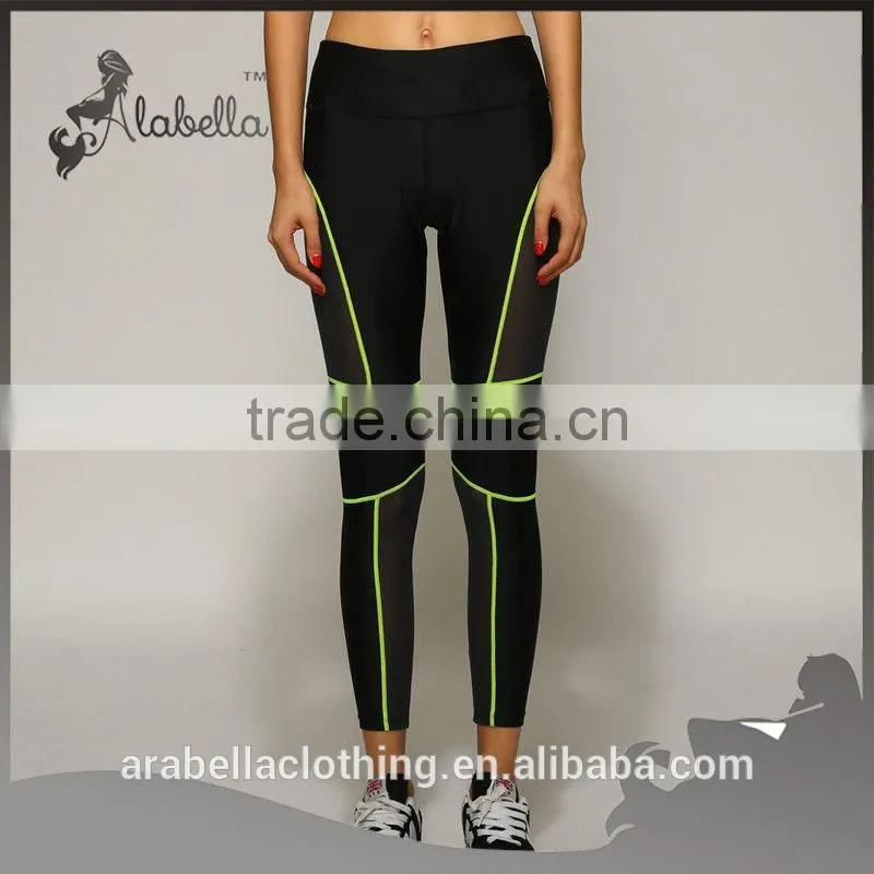 New Fashion Yoga Gym Geometric Mesh Leggings Fitness Work Out Black Elastic Running Pants