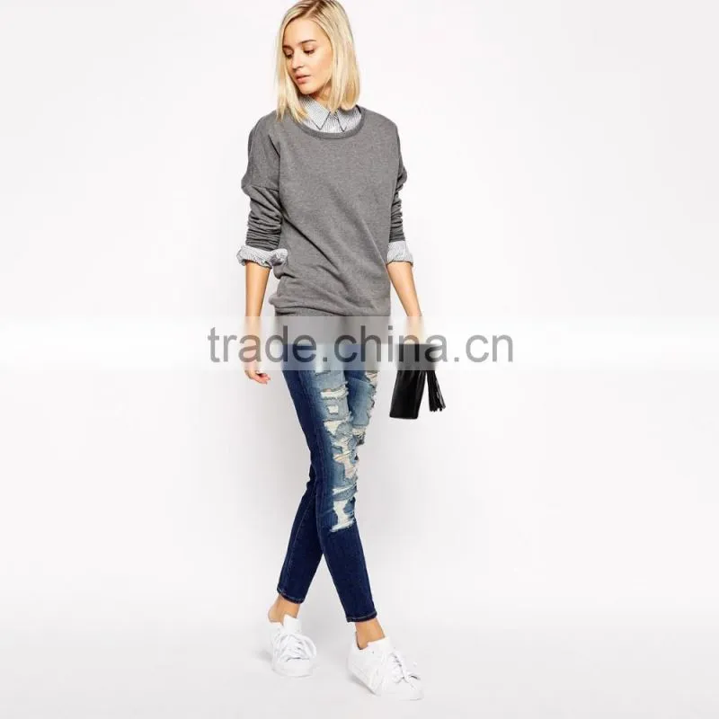 woemen cool front ripped new style fashion girls jeans