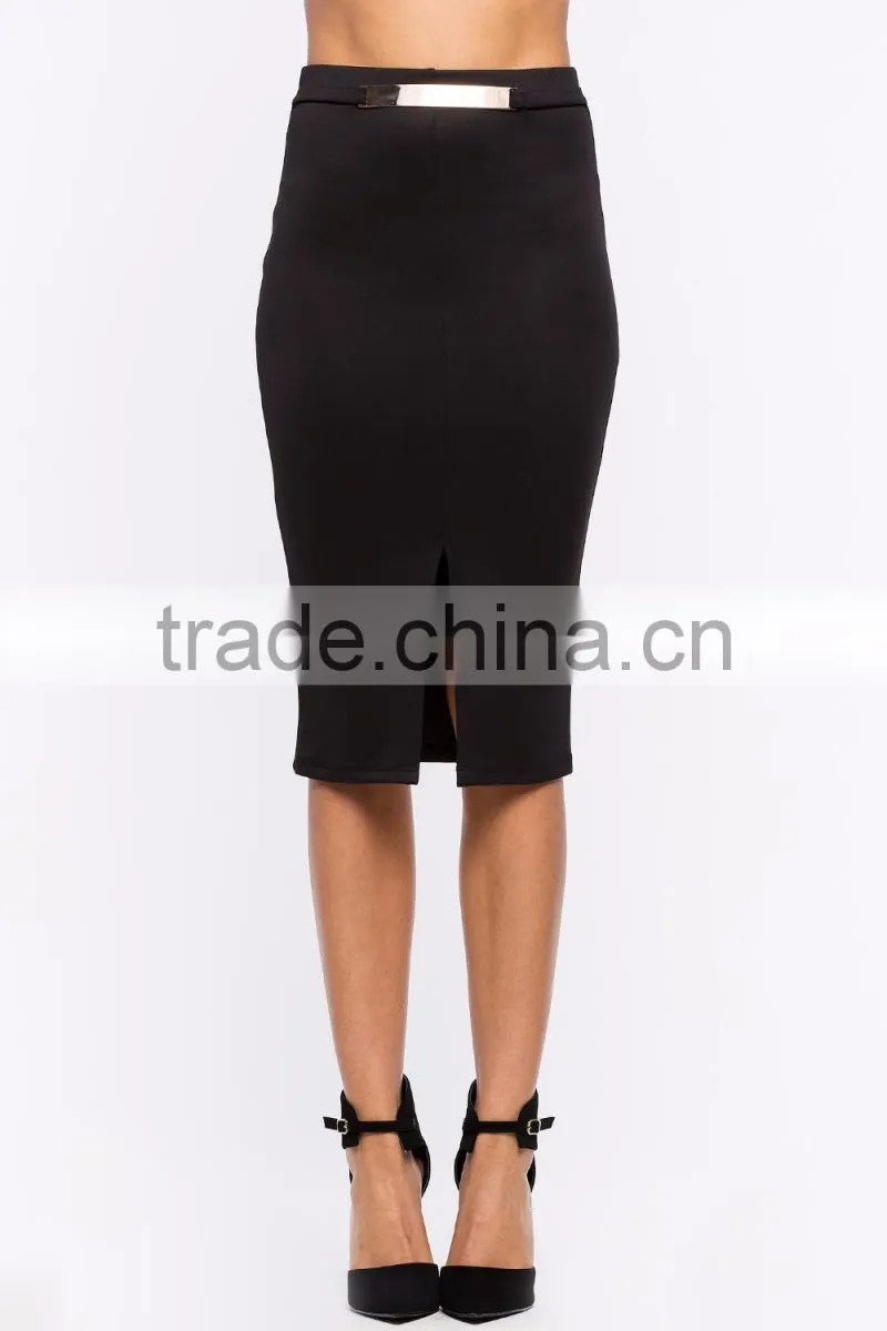 Elasticized waist bodycon fit pencil skirt ladies office skirt wholesale