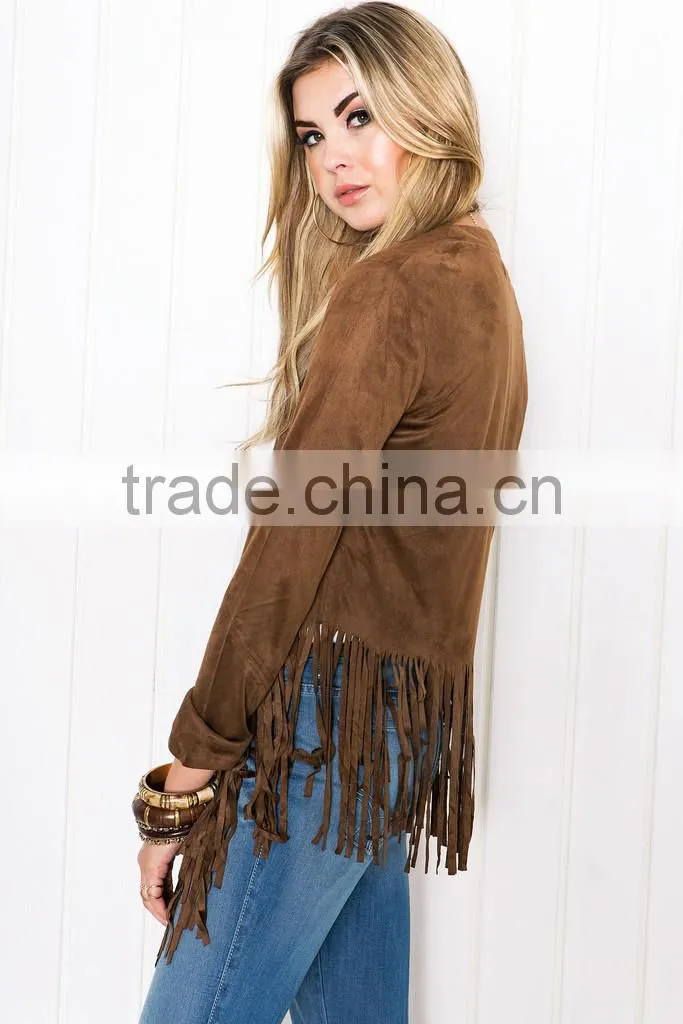 Leather jacket women Fringed leather, yellow leather tassels long sleeve jacket 2017
