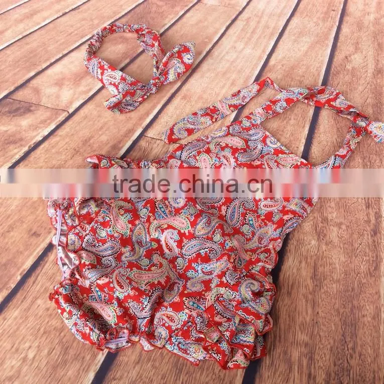 Baby Girl Halter Ruffled Romper Jumpsuit Panda Floral One-piece Outfits