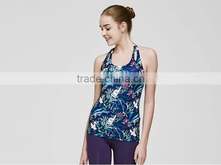 Women summer digital prints vest strap tie fitness tops sports custom tank top