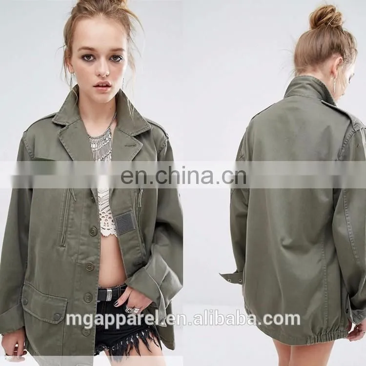 New fashion woven cotton fabric army jacket women military jacket wholesale